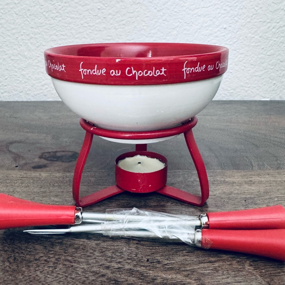 Fondue au Chocolate Ceramic Fondue Pot & Skewers Set